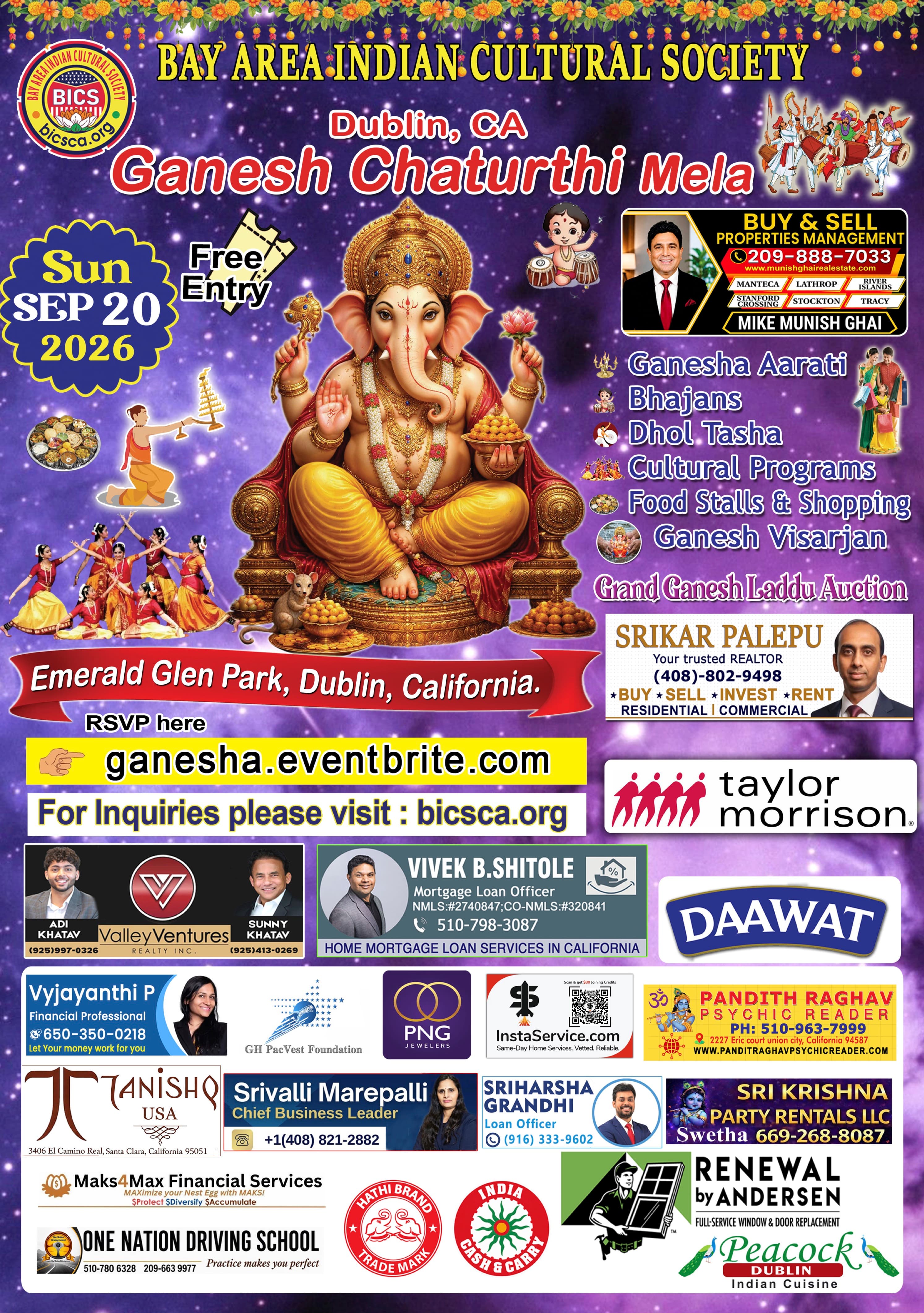 BICS Ganesh Chaturthi Mela 2026 - San Francisco Indian event on Sun, Sep 20
